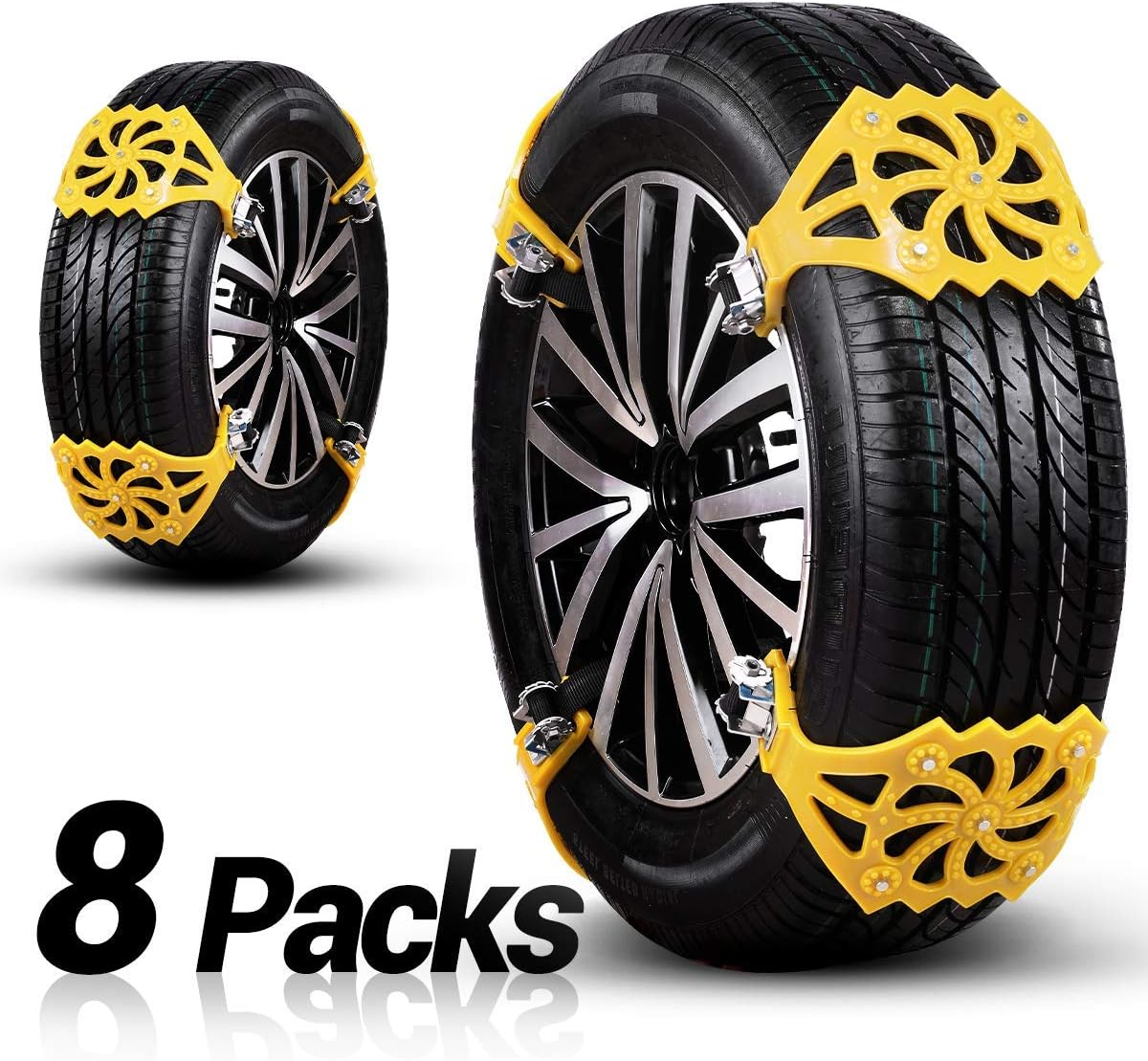 Osaloe Universal Snow Chains, Car Snow Chains Anti-skid Chains for Car Truck SUV in Winter Driving, Snow Road, Sand Road 165mm-265mm (8 Packs, O1)