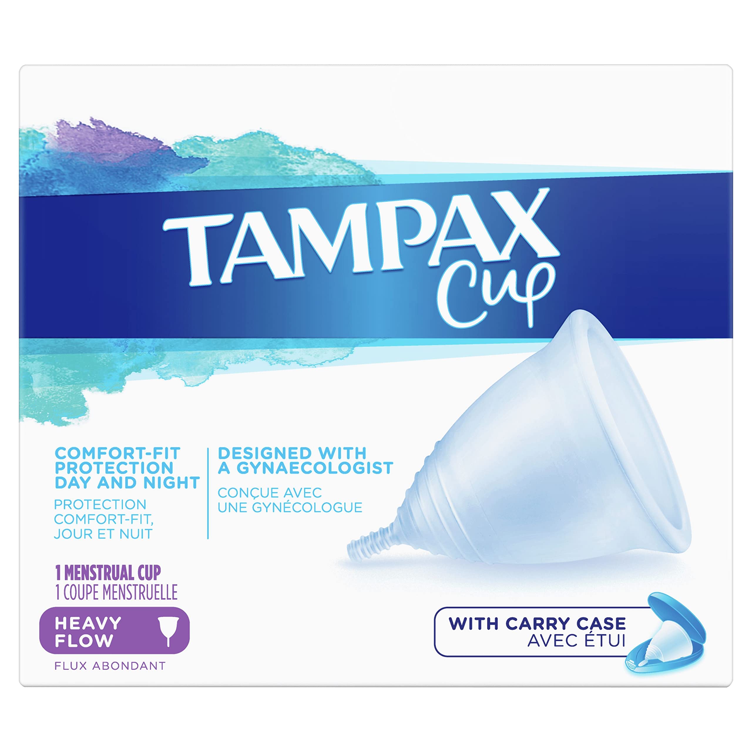 Tampax Cup Tampax Heavy Flow, Menstrual Cups, Comfort-fit Protection, Day and Night, Made with 100% Medical Grade Silicone, Clinically Tested, Easy Cleansing, Reusable, Supplied with a Carry Case