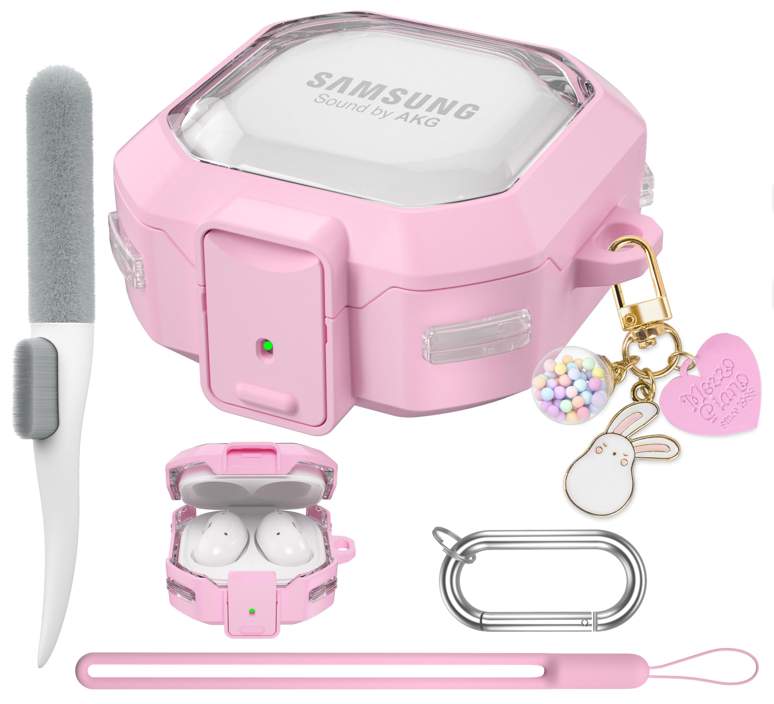 Maxjoy Galaxy Buds Pro 2 Case - Compatible with Samsung Galaxy Buds 2 Pro, Live, 2 & FE; Transparent Protective Case with Keychain (Anti-Drop Lock), Pink