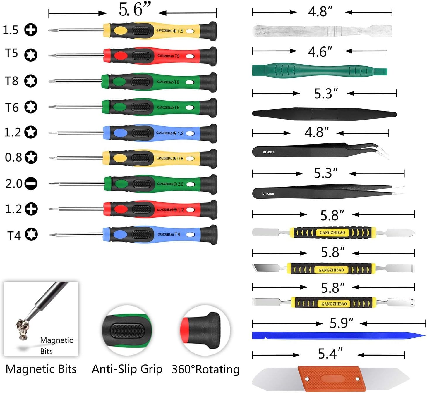 25pcs Electronics Repair Tool Kit, GangZhiBao Precision Screwdriver Set Magnetic for Fix Apple iPhone,Cell Phone,Smart Watch,Computer,PC,Tablet,iPad,Camera,Xbox,PS4 Pry Open Replace  Screen Battery: Home Improvement