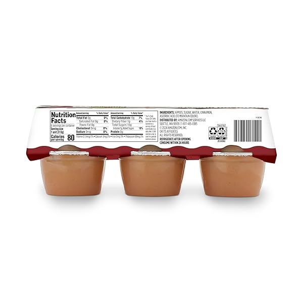 AMAZON GROCERY, CINNAMON APPLE SAUCE, 4 OZ, PACK OF 6 (PREVIOUSLY HAPPY BELLY, PACKAGING MAY VARY)