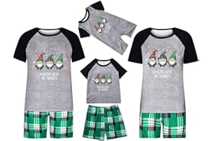 YRAETENM Matching Christmas Pajamas for Family Short Sleeve Tops and Plaid Shorts Loungewear Holiday Xmas Jammies PJ's Sets