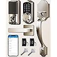 Veise Smart Front Door Lock Set, App Control, Keyless Entry Deadbolt with Lever Handle, Electronic Digital Touchscreen Keypad, Auto Lock, Easy Install, Satin Nickel