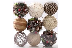 CIR OASES 9pcs 3.5Inch Christmas Decorative Ball Orb Rattan Ball Rattan Woven Orbs Spherical Bowl and Vase Filler for Home Party Wedding Display Decor Props