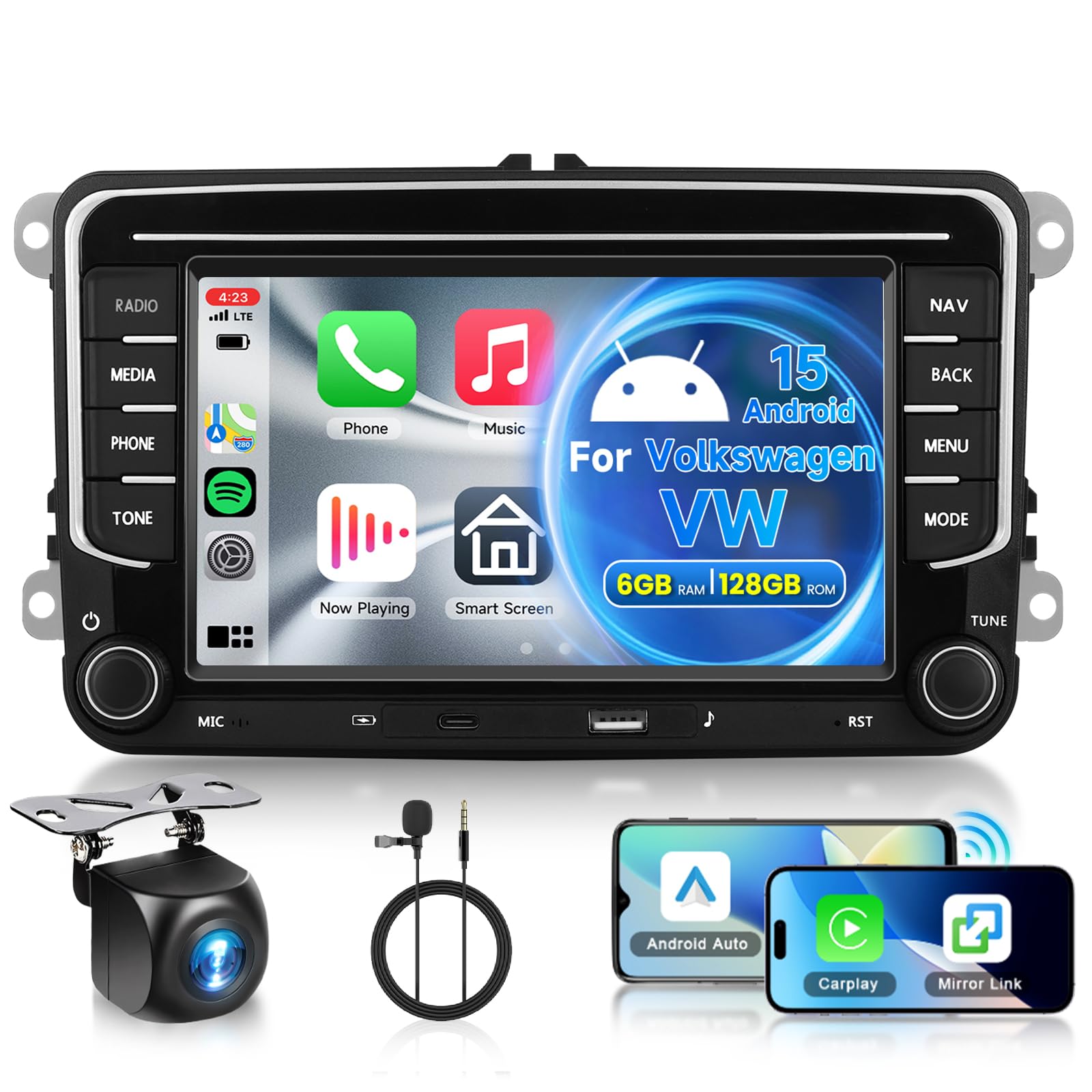 Photo 1 of [6G+128G] 8-Core Car Radio for Volkswagen VW Jetta Passat Golf Beetle Polo Caddy Tiguan Touran for SEAT for Skoda with Wireless Carplay Android Auto, 7 Inch Touch Screen with Bluetooth,DSP,FM RDS
