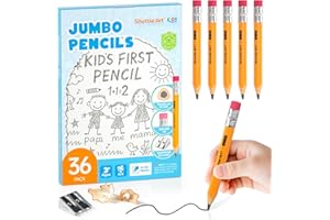 Shuttle Art Jumbo Pencils - 36 Pack Triangle Pre sharpened Pencils #2 HB with Top Erasers & Sharpener, for Kids Ages 3-5, Kindergarten School Supplies, Ideal for Home, Classroom