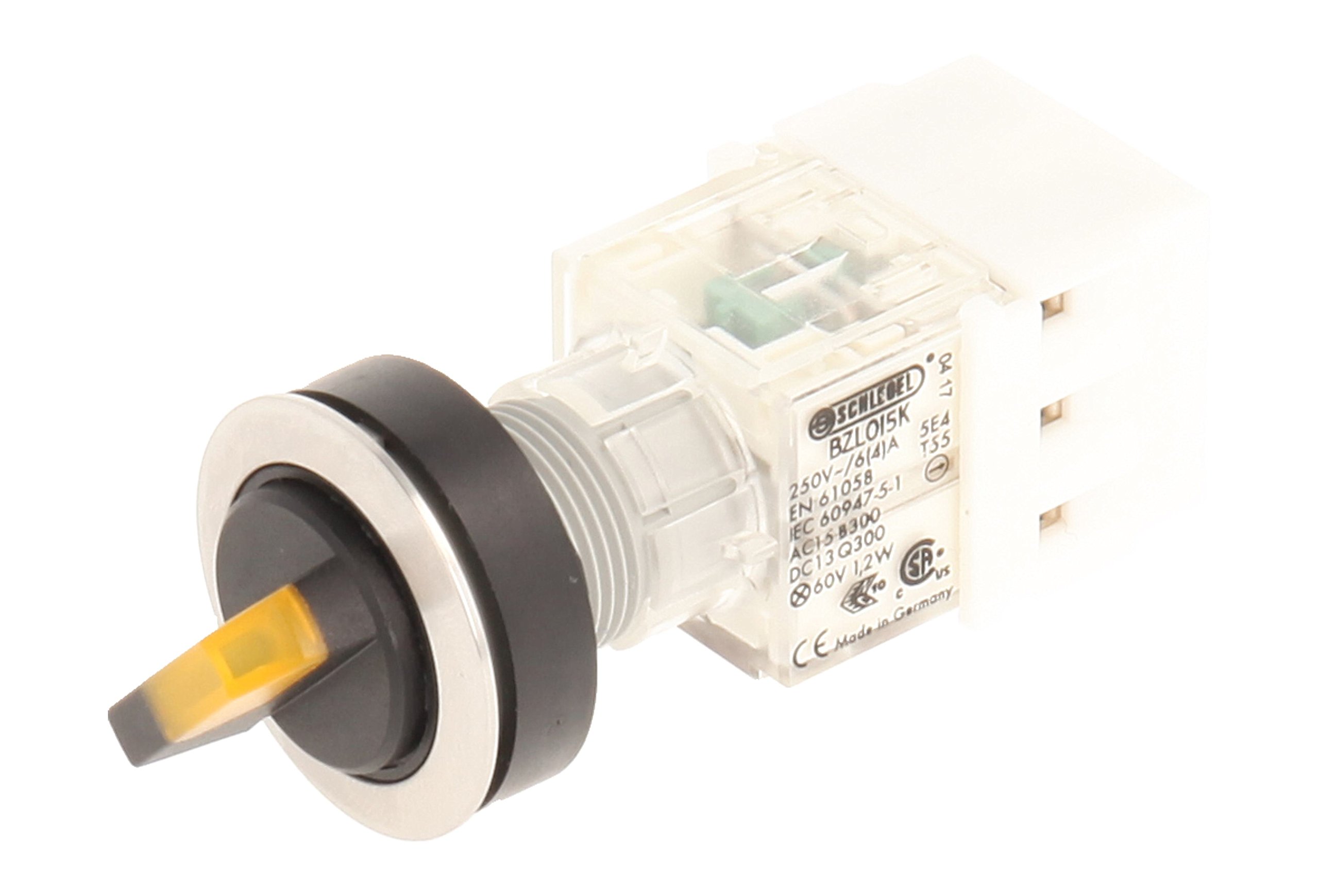 Club Selector, rastend, Stainless Steel, 23.001.288 2 Positions Momentary Contact Transmitter 1 Closer + 1 opener with Lamp Socket t5,5 K LED 24 V, SCREW TERMINAL – Yellow (Pack of 2)