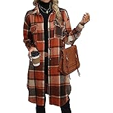 NIeyook Plaid Shacket Jacket Women Button Down Long Flannel Shirt Fall Oversized Jackets Casual Shaket Lapel Winter Coats