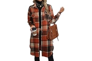 NIeyook Plaid Shacket Jacket Women Button Down Long Flannel Shirt Fall Oversized Jackets Casual Shaket Lapel Winter Coats