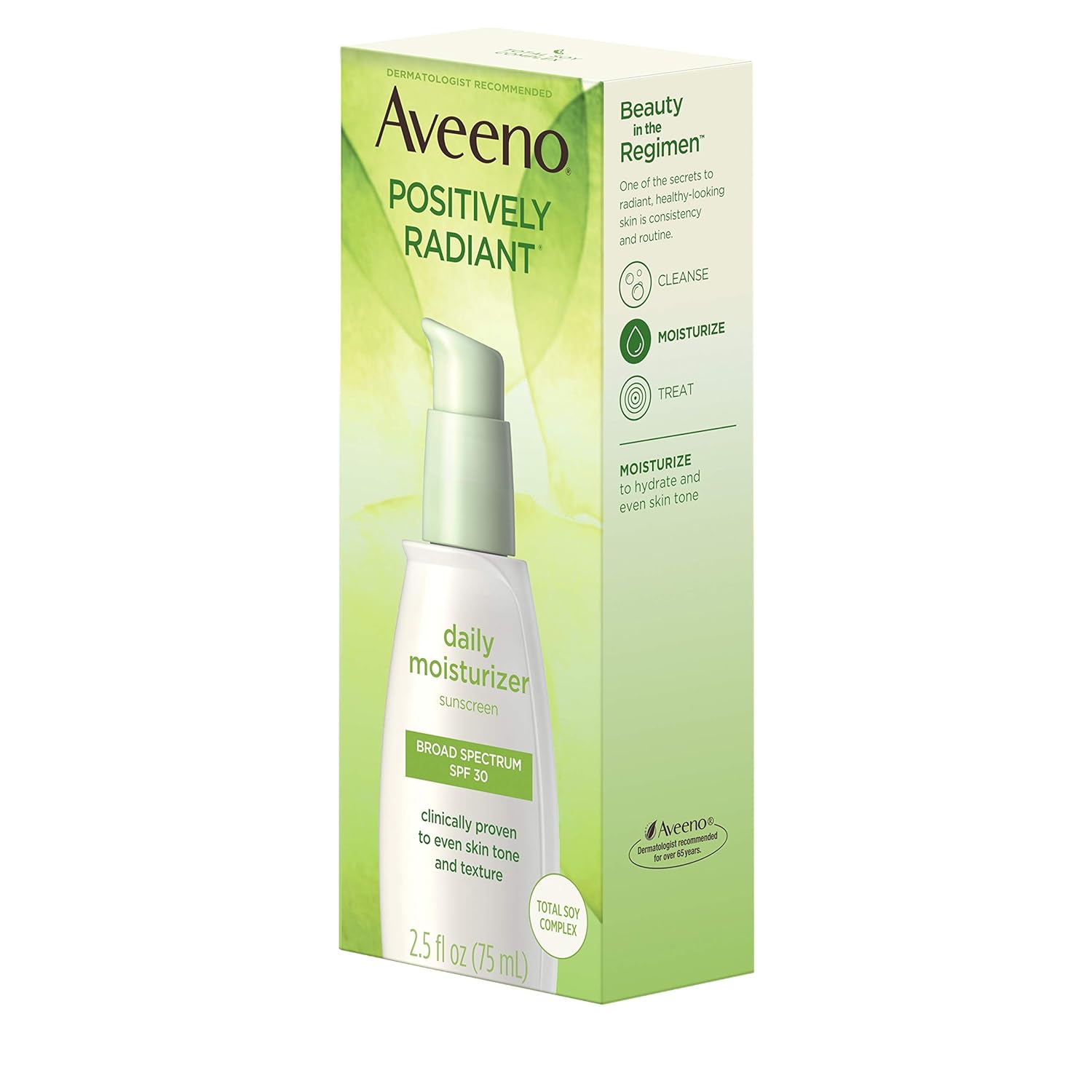 Aveeno Positively Radiant Daily Facial Moisturizer with Total Soy Complex and Broad Spectrum SPF 30 Sunscreen, Oil-Free and Non-Comedogenic, 2.5 fl. oz: Beauty