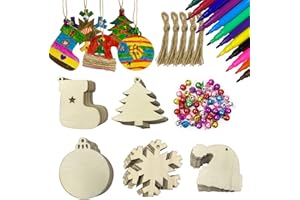 Anditoy 50 PCS Christmas Wooden Hanging Ornaments Unfinished Wood Slices Christmas Crafts for Kids DIY Christmas Decorations Party Supplies Favors