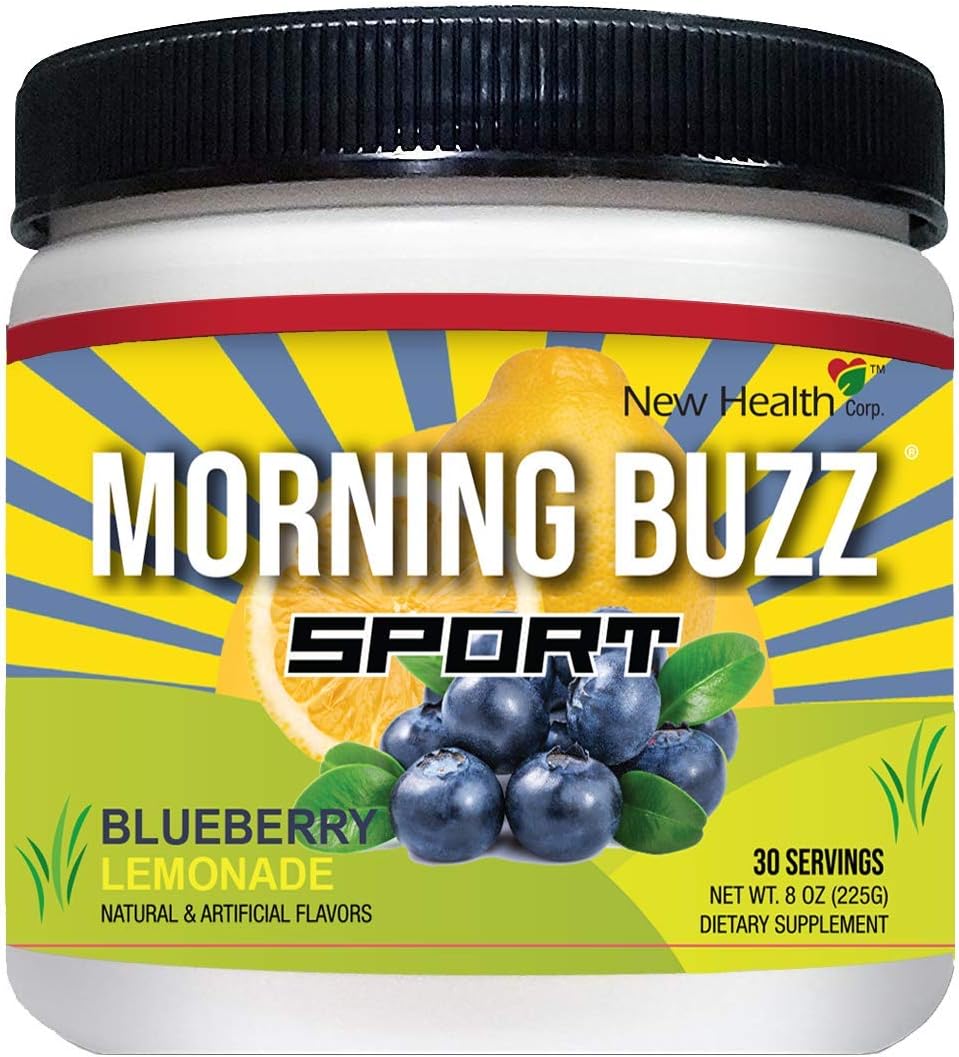 Morning Buzz Sports Energy Drink Mix by New Health, Pre Workout, Sports Nutrition Drink, Supports Lasting Energy, Endurance, Mental Clarity, and Metabolism, 8 Ounce Powder, 30 Servings(Blue Raspberry): Health & Personal Care