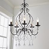 Saint Mossi 5-Lights Crystal Chandelier, Farmhouse Pendant Light Fixtures, H24 x D17,Chain Adjustable Max 59", Black Finish