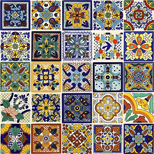 Tile Set of 25 Individual 4¼ x 4¼ Mixed Ceramic Talavera Mexican Tiles