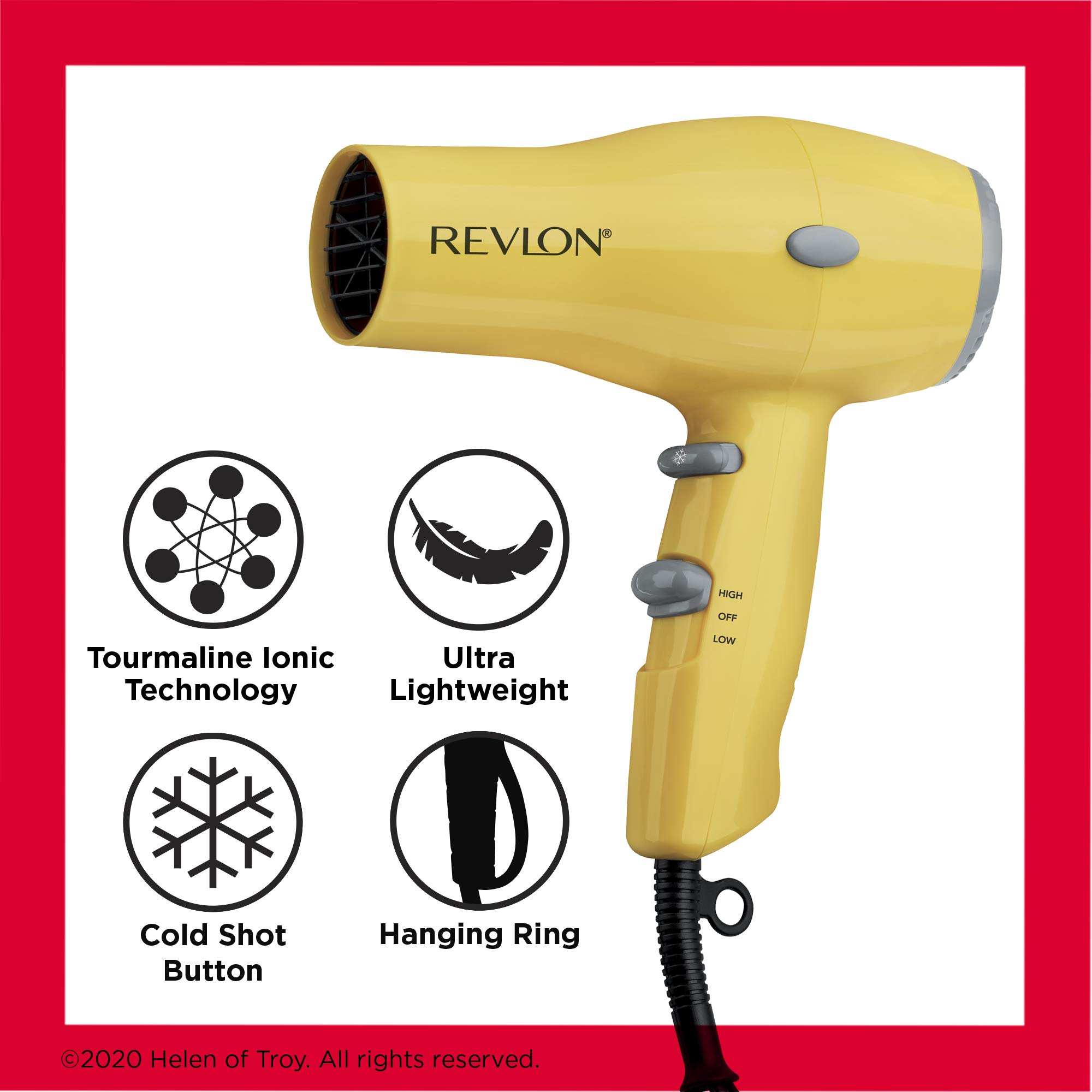 REVLON Compact Hair Dryer | 1875W Lightweight Design, Perfect for Travel, (Yellow)