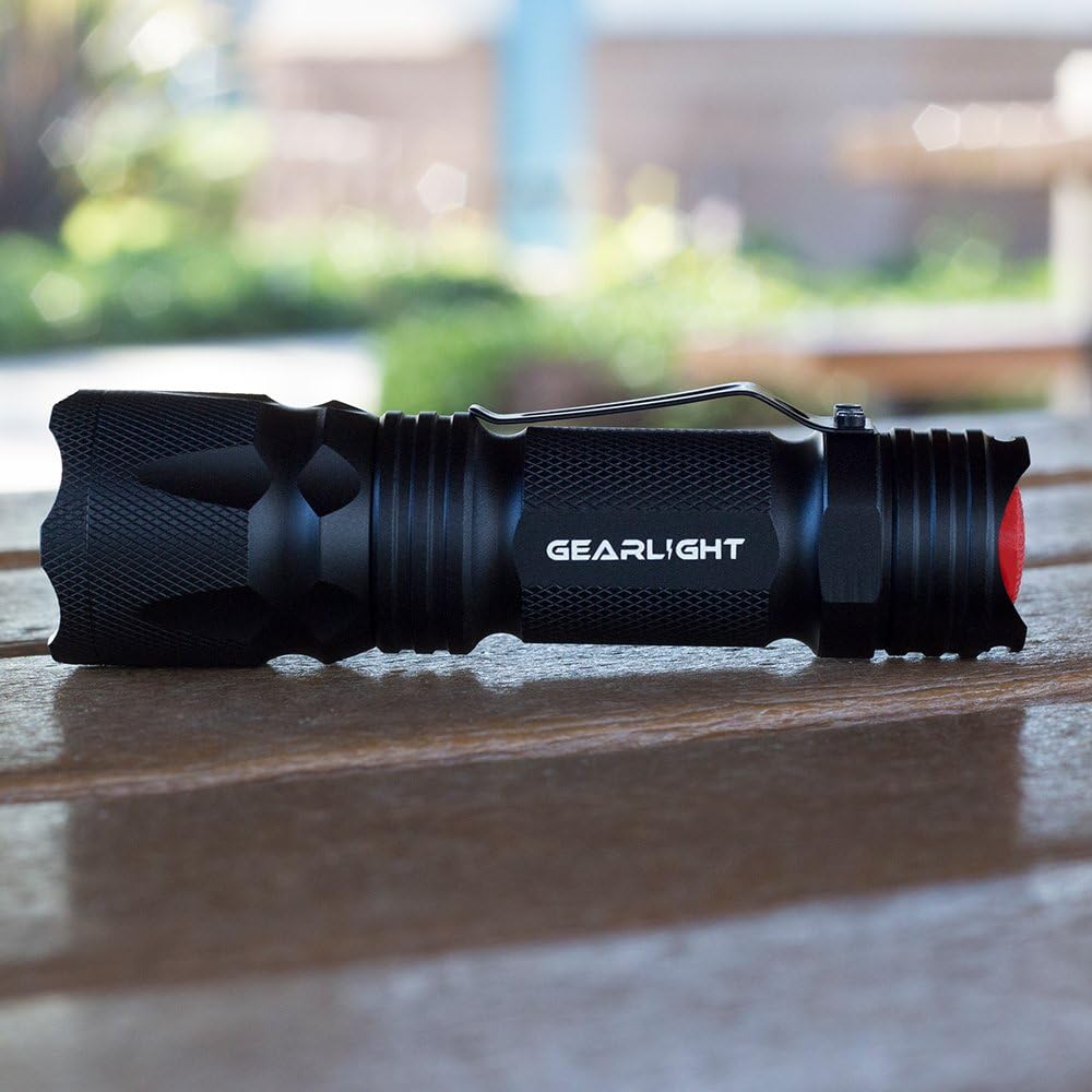 GearLight M3 LED Tactical Flashlight [2 PACK] with Belt Clip, Batteries Included - Zoomable, 3 Modes, Water Resistant, Small Mini Light - Best Everyday Carry Flashlights: Sports & Outdoors