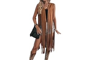 Milumia Women's Sleeveless Fringe Vest Faux Suede Western Cardigan Jacket