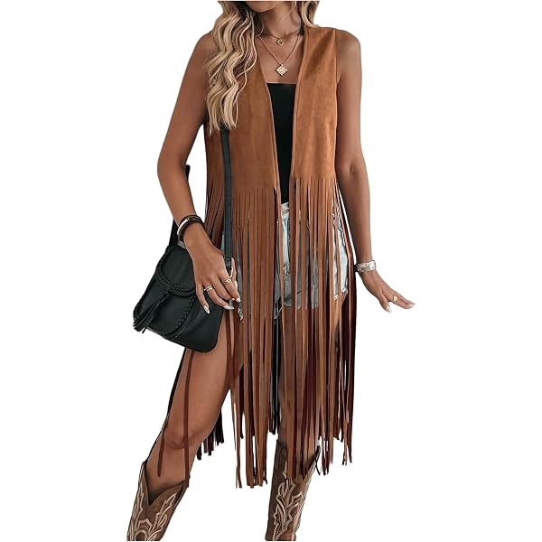 western style tassel brown suede vest mini dress Brown Suede Mini Dress Fringe