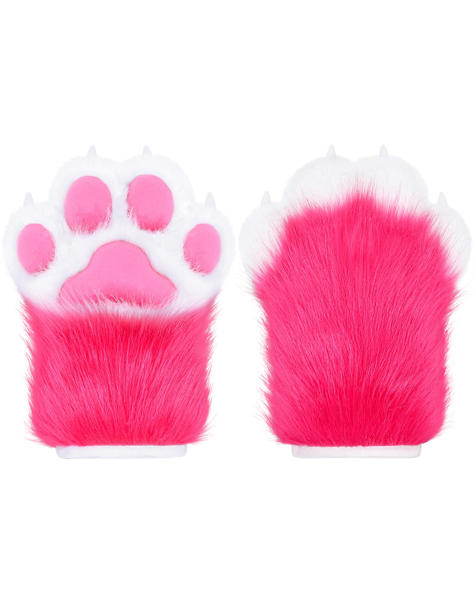 ZFKJERS Cosplay Animal Extended Fluffy Plastic Claws for Cat Fursuit Paws Gloves Adults Costume Accessories Set (Rose-Red) — image 1