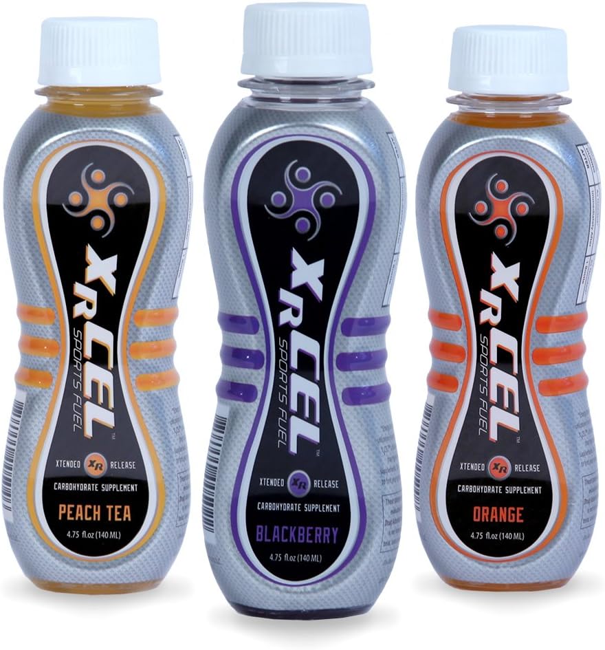XRCEL Athlete Fuel Extended Release Carbohydrate -3 CNT Multi-Flavor Sample Pack Orange BlackBerry Peach Tea