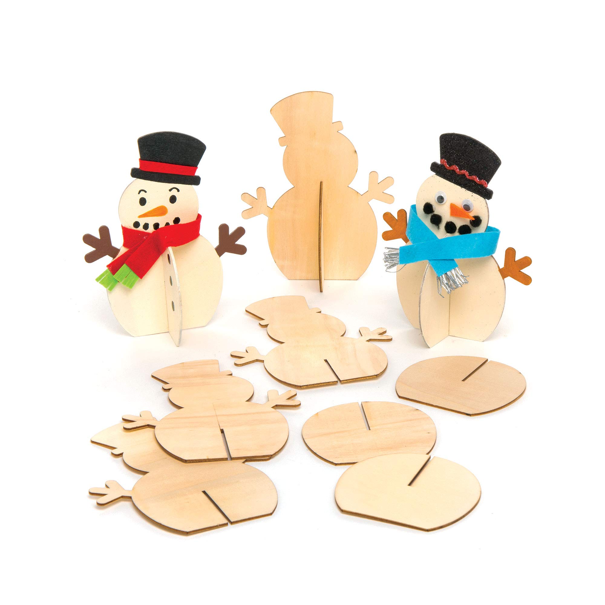Baker Ross Wooden Stand-up 3D Snowmen, Christmas Arts and Crafts (Pack of 6)