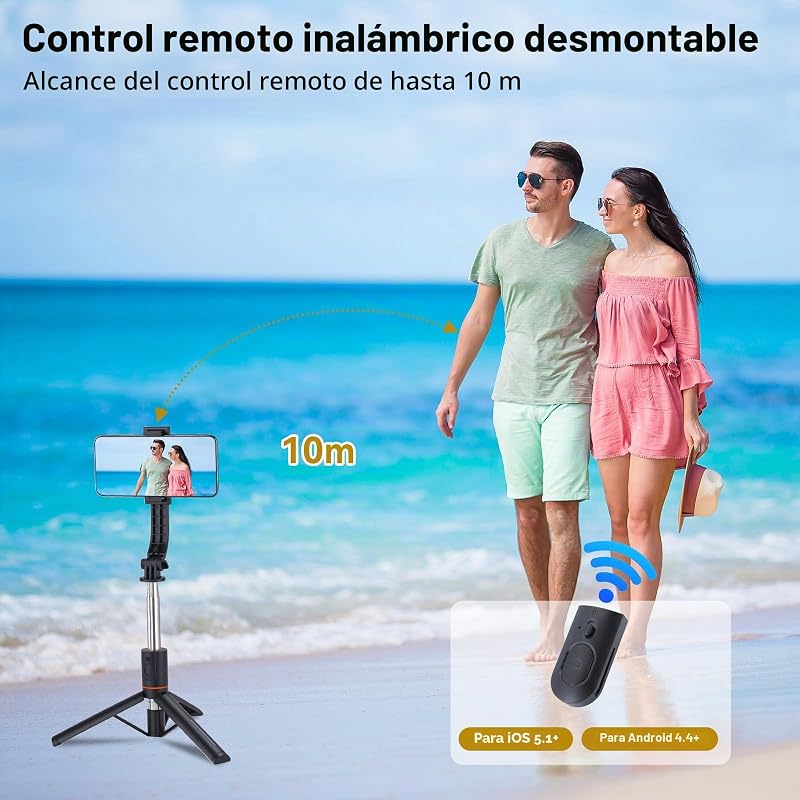 Tripé para selfies para telemóvel com 2 luzes, tripé móvel extra comprido de 116 cm com comando remoto destacável, compatível com a maioria dos iPhones, Samsung e telemóveis Android