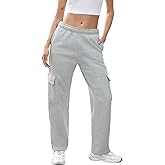QIBABU Womens Fleece Cargo Sweatpants Casual Baggy Wide Leg Jogger Pants Athletic Open Bottom with Pockets
