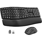 Wave Ergonomic Wireless Keyboard and Mouse Combo, 30dB Silent Full-Size Keyboard with Integrated Padded Palm Rest, 2-in-1 USB