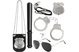BVRBAORY 6Pcs Police Pretend Play Toys Set,Kids Detective Set Accessories,Police Officer Costumes with Sunglasses,Badges,Handcuffs,Police Baton,Whistle for Kids