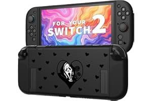 JEMDO Textured Grip Protective Case Compatible with Nintendo Switch 2 (2025) Only – Black Gothic Heart Design, Matte Shockproof TPU Shell with Anti-Slip Handles, Ergonomic & Comfort Slim Back Cover
