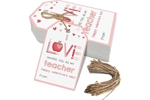 AUKOLASS Happy Valentine's Day Tags, Valentine's Day Gift Tags with String for Sweet Themed Party or Valentine' Day Thank You Gift Tags Great for Party Favors (Teacher)