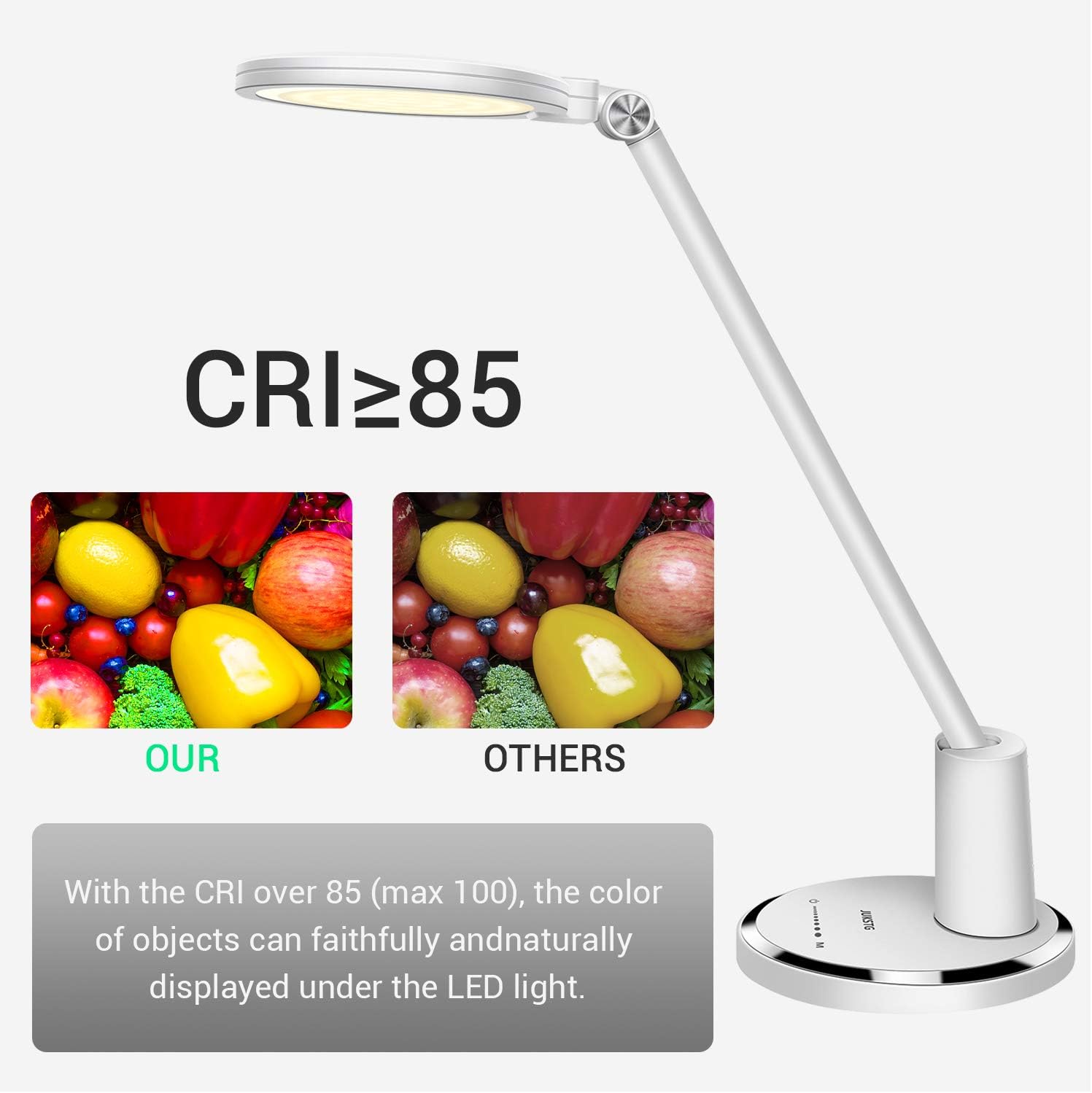 Desk Lamp, JUKSTG 64 pcs LEDs Eye-Caring Table Lamps, 10 Brightness Levels with 5 Lighting Modes LED Desk Light, Dimmable Office lamp with Touch-Sensitive Control, 12 W Reading Lamp, White - - 