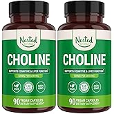 Nested Naturals Choline Bitartrate 500mg - High Potency Choline Supplements - Supports Maternal & Fetal Health During Pregnancy* - 100% Vegan & Non-GMO - 2-Pack (180 Vegan Capsules)