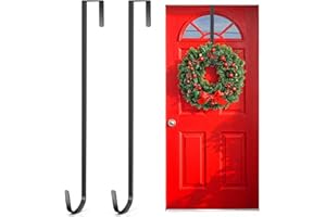 DAISIKI Wreath Door Hanger 2 Pack, Garland Wreath Hangers for Front Door, Outdoor Tall Wreath Hook for front door decorative, Upgrade Wreath Hanger Halloween Christmas Fall Wreaths Decorations Hooks, Black