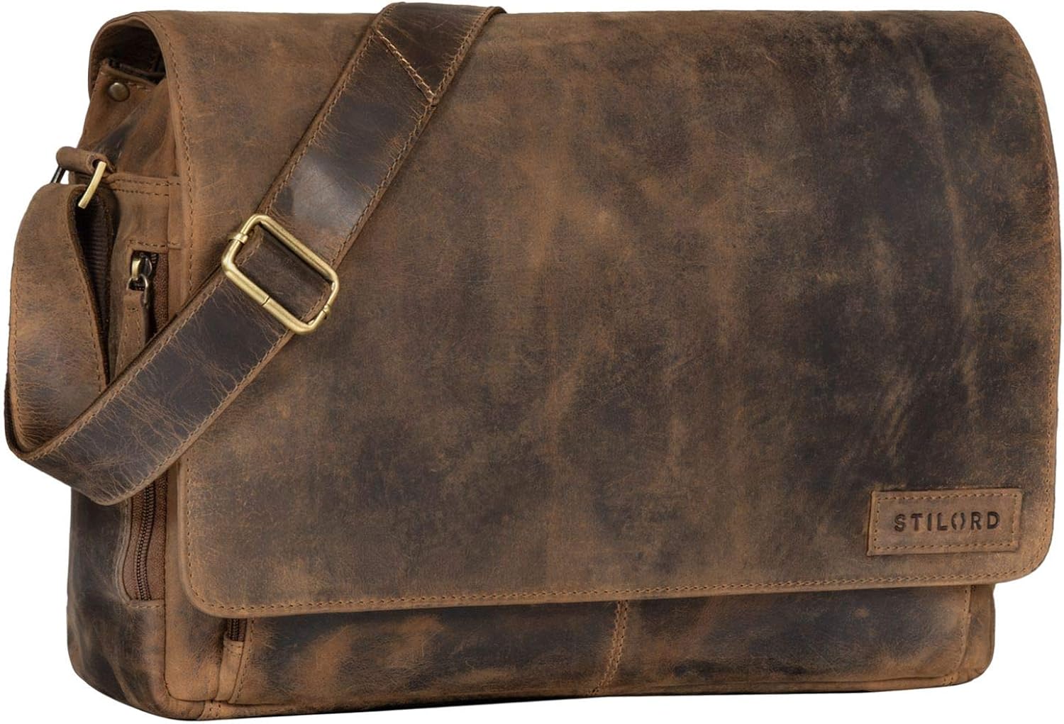 STILORD "Rick" Vintage Shoulder Bag Leather Satchel Bag Laptop Bag 15.6 inches Messenger Bag Genuine Buff-Leather Colour:Calais - Brown