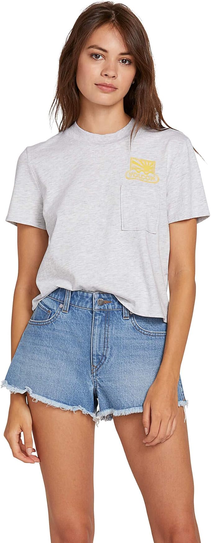 Women's Junior's Mid Rise Raw Hem Denim Short Jeans Amazon.co