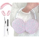 Glitter Pearls Case Cover for AirPods Max Headphones with Cleaner Pen Girls, Soft Handmade Beads TPU Ear Cups/Ear Pad/Headband Cover Silicone Protector for Apple Air Pod Max Accessories, Gradient Pink