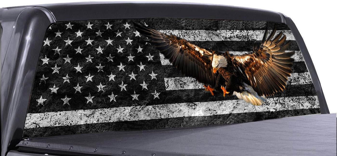Premium Rear Window Decal Sticker for Trucks, Vans & SUVs - One-Way Vision, High-Res Graphics, Durable PVC Material, Easy Install, Assorted Designs (58"x18", Bald Eagle-1)