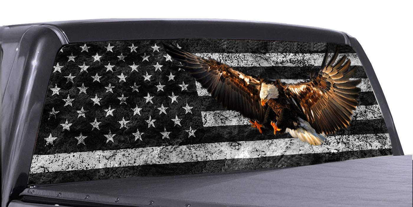 Premium Rear Window Decal Sticker for Trucks, Vans & SUVs - One-Way Vision, High-Res Graphics, Durable PVC Material, Easy Install, Assorted Designs (58"x18", Bald Eagle-1)