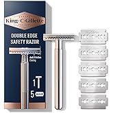 King C. Gillette Safety Razor with Chrome Plated Handle and 5 Platinum Coated Double Edge Safety Razor Blade Refills, Holiday