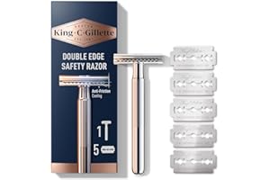King C. Gillette Safety Razor with Chrome Plated Handle and 5 Platinum Coated Double Edge Safety Razor Blade Refills, Holiday Gifts for Men