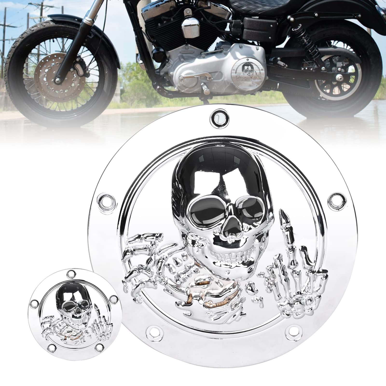 Photo 1 of Goldfire 5 Hole Derby Timer Cover and Points Covers Fits for Harley 1999-2014 Big Twin Cam Touring Road King Electra Glide FLHR FLHX FXST Dyna (3D Skeleton Black)