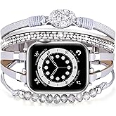 VISOOM Beaded Boho Bracelet Compatible for Apple Watch Band 40mm/38mm/41mm/42mm Series 10 9 8 7 SE Series 6/5/4 Women Leather Fashion Cute Handmade Multilayer Wrap Watch Straps for iWatch Bands 3/2/1