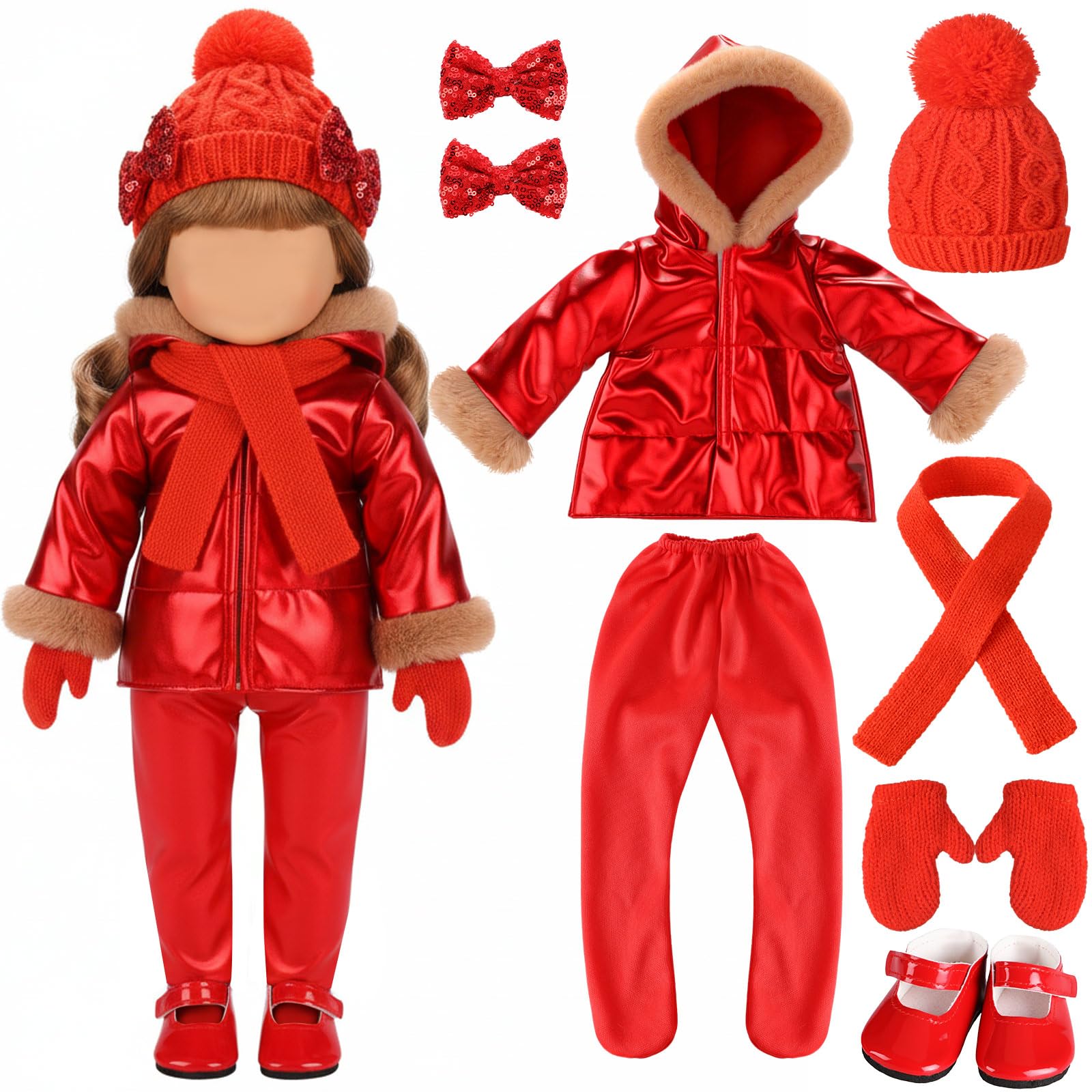 Kajaia 8 Pcs Doll Clothes 18 Inch Doll Clothes and Accessories Dress Flip Flops Hat Outfit Swimsuit Accessories for 18 Inch(Winter)
