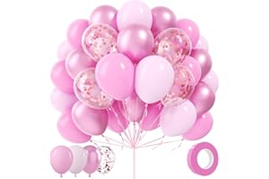 Adoinby Pink Balloons - Metallic Pink, 80pcs 12inch Chrome, Matte, Latex & Confetti for Girl Birthday, Princess, Baby Shower, Wedding Party Supplies