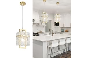 IKK Gold Crystal Pendant Light for Kitchen Island, Luxury Water Ripple Glass Chandelier Lights Fixture, Modern Elegant Adjustable Pendant Lighting for Dining Room Bedroom, E12 Bulb, L6.5'' x H11.8''