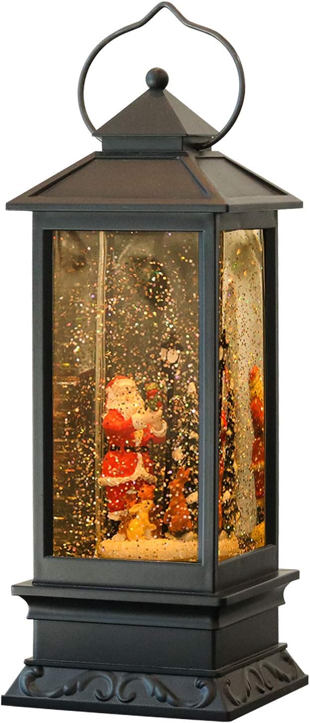 Wondise Santa Lighted Musical Snow Globe Lantern with 6 Hour Timer, 12