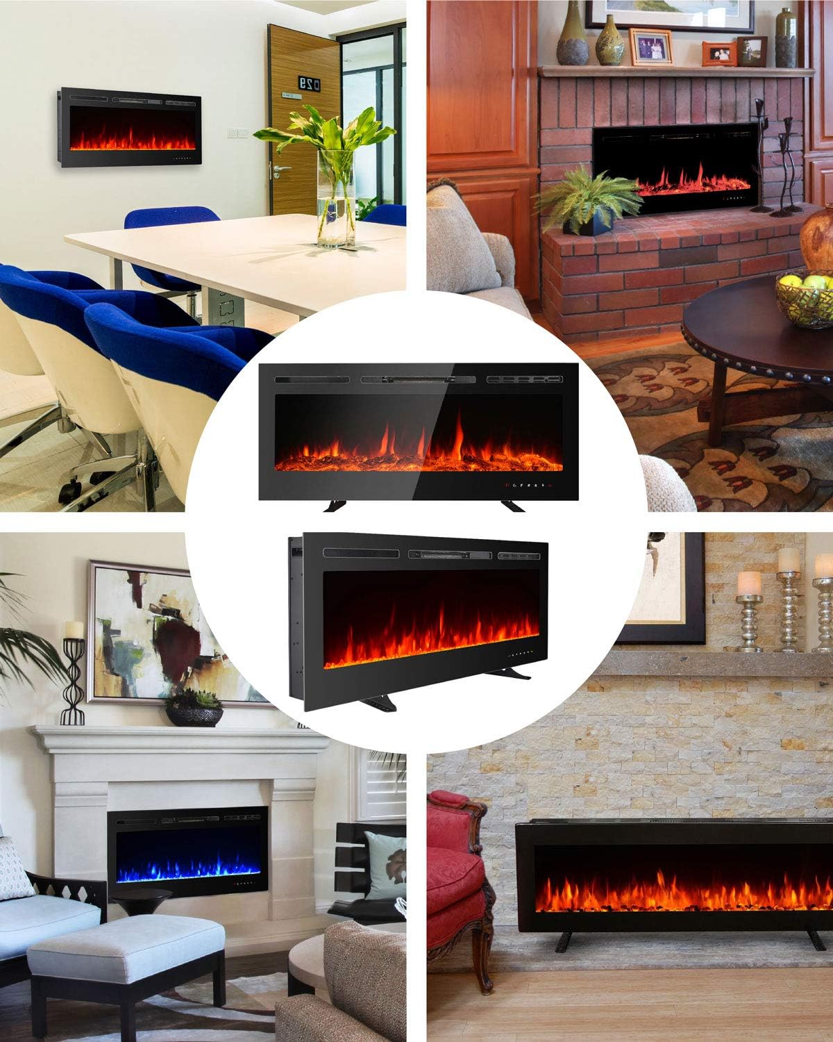 wall mounted electric fireplace on 750 1500w Faux Fire Log Crystal Options Recessed And Wall Mounted Fireplace Insert Heater With Touch Screen Control Panel Free Standing 9 Flamer Color Maxxprime 40 Electric Fireplace Fireplaces Heating Cooling