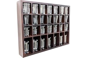 ARRAWIS Shot Glass Display Case, Stylish Black Finish Glass Display Case for Display, 28 Slots Freestanding & Wall Mountable Shot Glass Holder, Perfect for Collectors - No Door (with 1 Row for Tall Shooters)