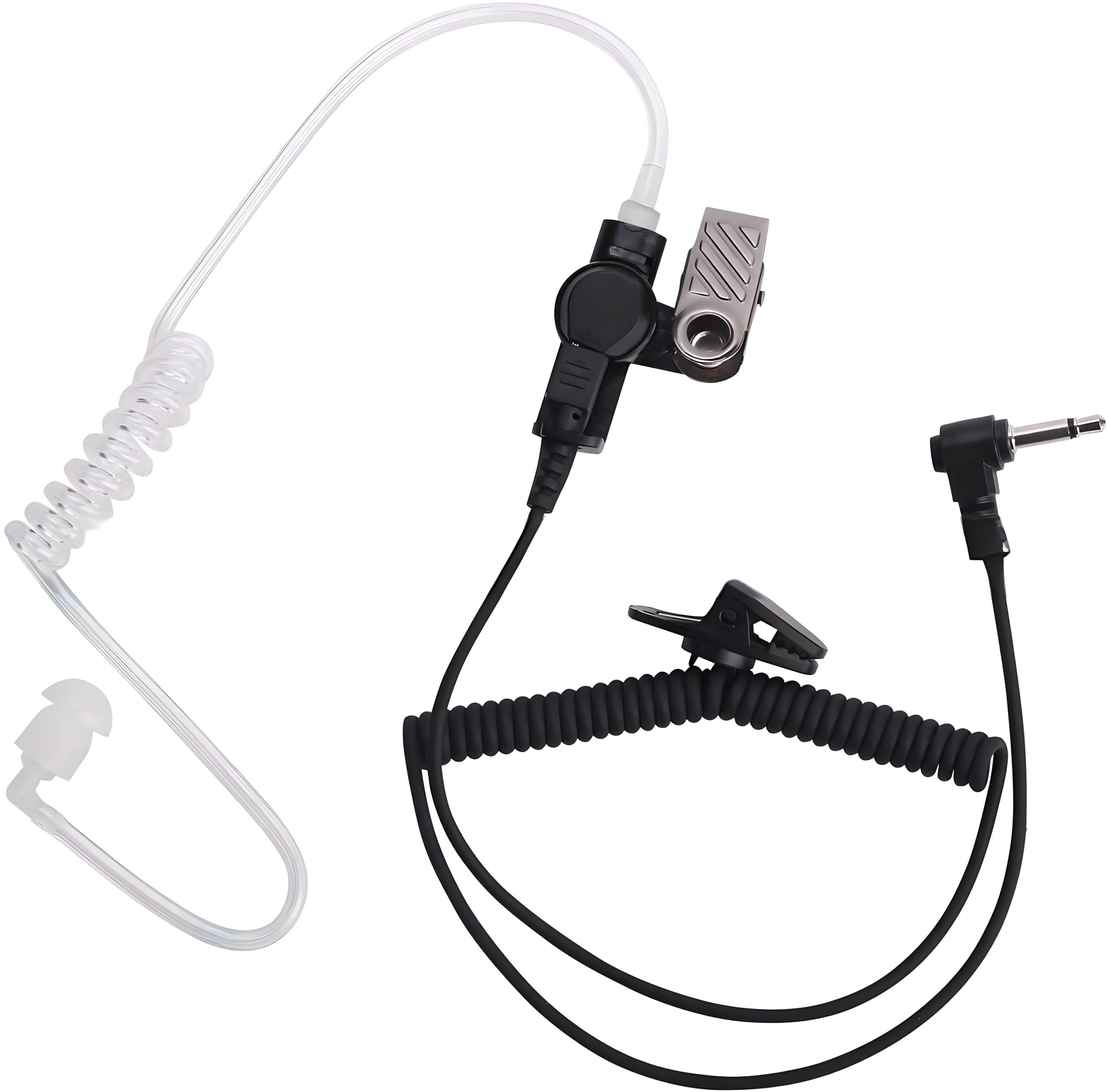 ehomiiii Universal Sound Tube for 3.5 mm Jacks - Transparent Earpiece with Retaining Clip Including 10 Pairs of Earplugs - Headphones Headset for Radios and Devices